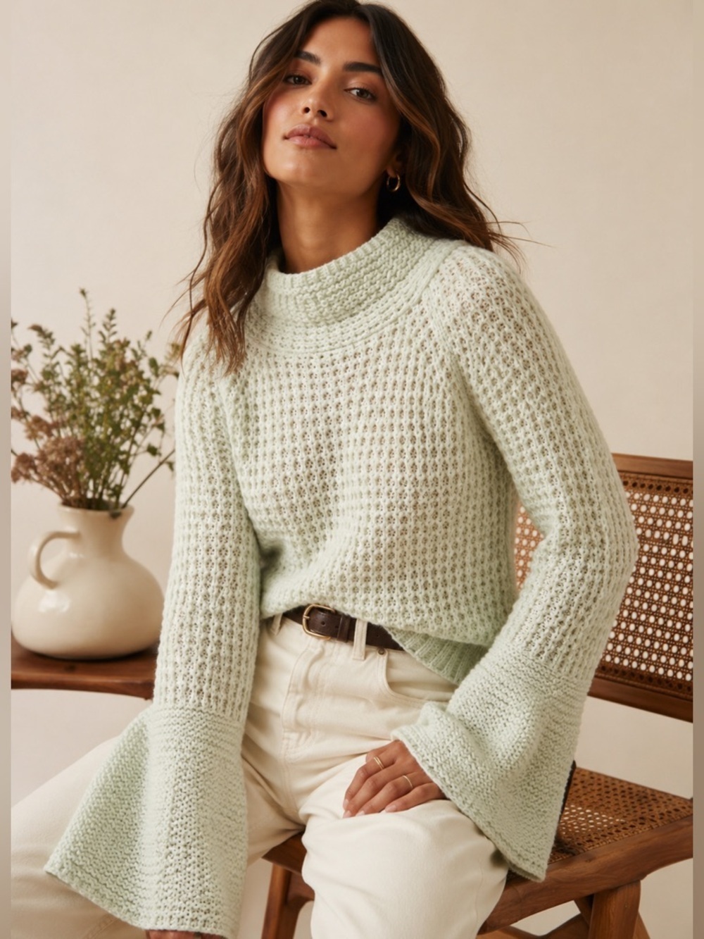 Anthropologie MAEVE Dione Bell Sleeve Wool Blend Women’s Mint Green Sweater XS